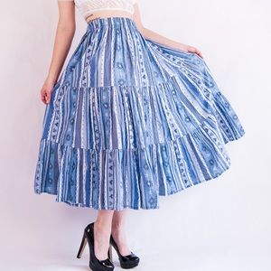 Vintage Americana Tiered Midi Skirt Small